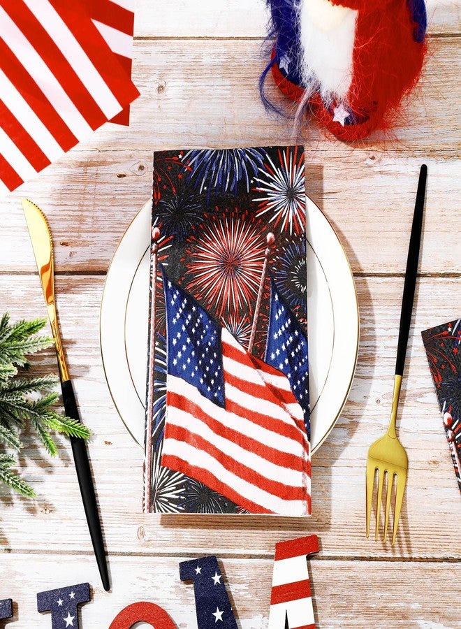 Whaline 100Pcs Patriotic Guest Napkins Fireworks American Flag Disposable Napkins 4th of July Dinner Hand Napkin Towel for Independence Day Memorial Day Party Supplies - Image 3